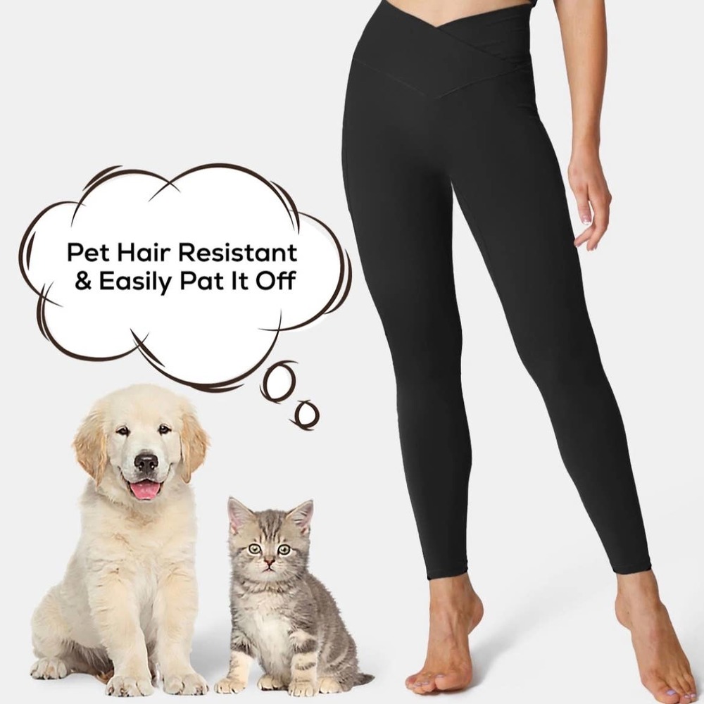 Halara Patitoff Pet Hair Resistant High Waisted Crossover Plain Black Leggings